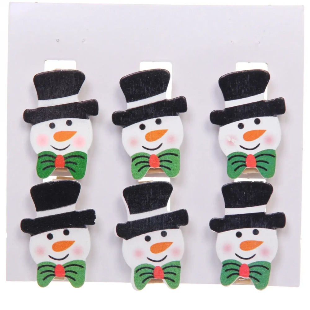 Прищепки декоративные «Снеговичок с бантом» 3,5 см (набор 6 шт)