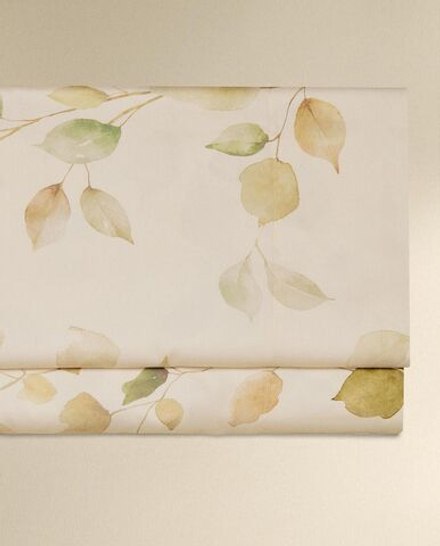 Zara Home - Простыня из атласа с принтом листьев, экрю, 290x280 см