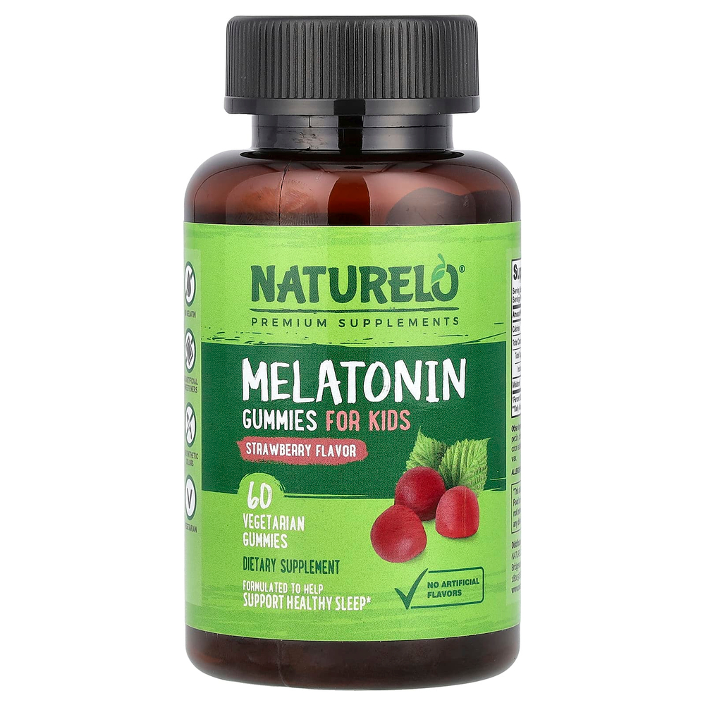 NATURELO, Жевательные мармеладки с мелатонином, для детей, с клубникой, 1 мг, 60 вегетарианских жевательных мармеладок