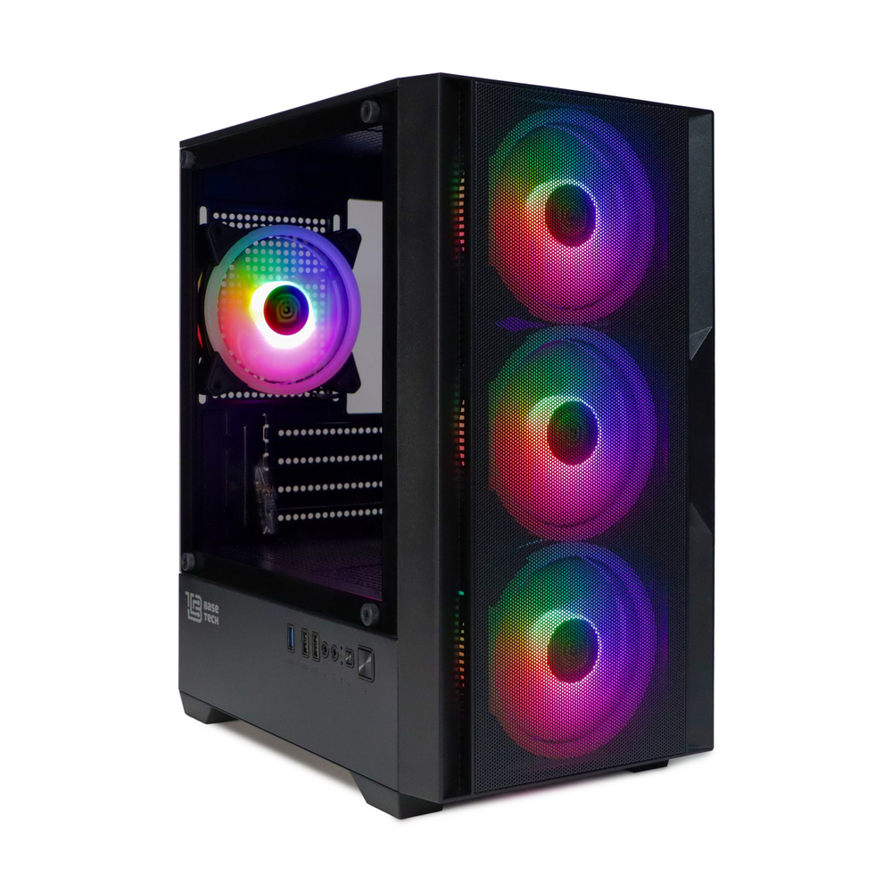 Корпус BaseTech eXtreme GFX-06, Без БП, mATX, чёрный, 4xARGB FAN, 2xUSB2, 1xUSB3, бок: закалённое стекло (BT-GFX-06-MESH-4F-ARGB)