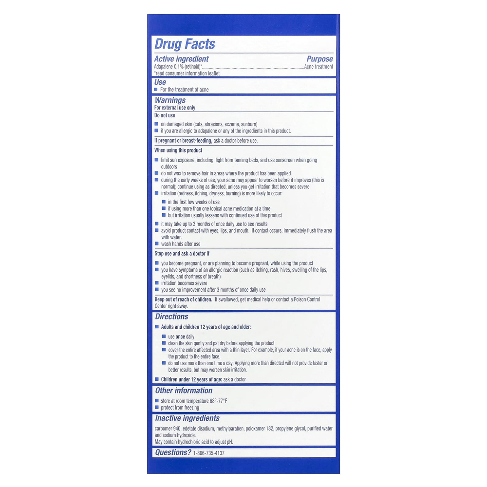 Differin, гель с 0,1% адапалена, средство от акне, 15 г (0,5 унции)