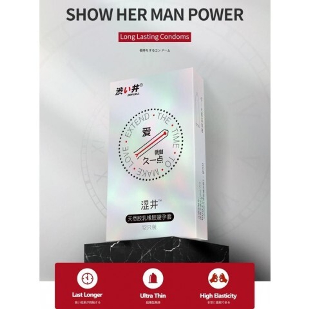 Ультратонкие презервативы с эффектом продления DryWell 0,03 мм., латекс, 12 шт.