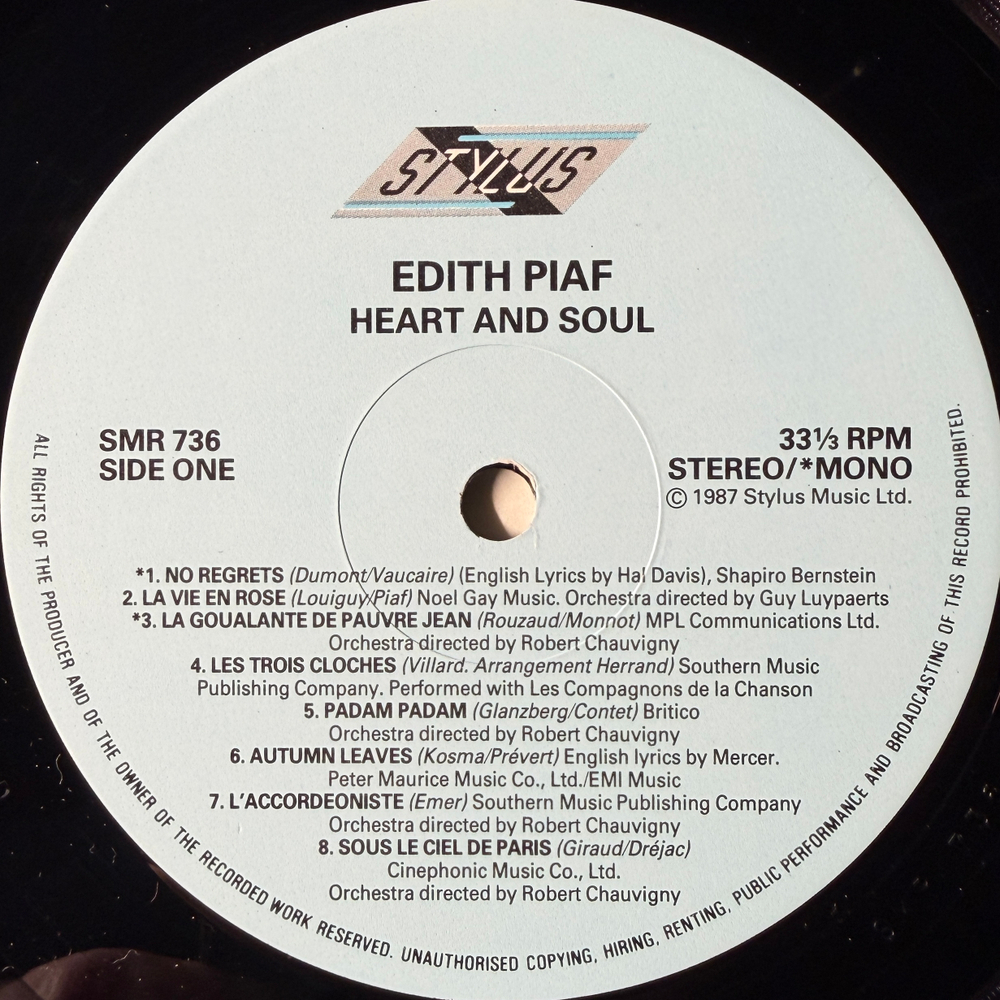 Edith Piaf ‎– Heart And Soul (Англия 1987г.)