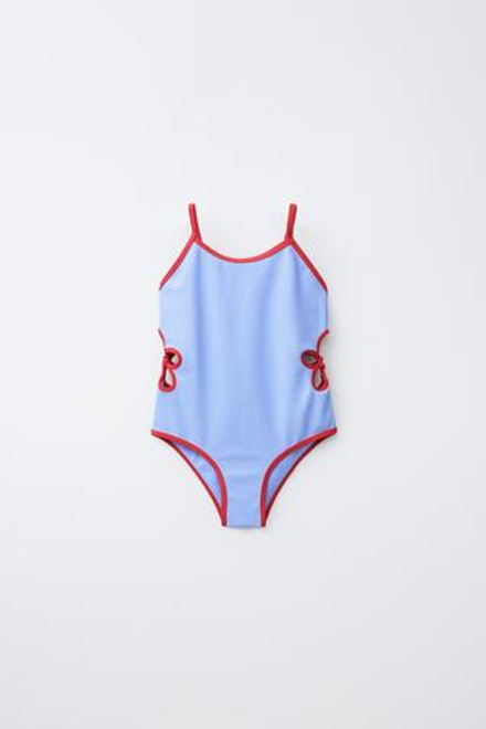 ZARA КУПАЛЬНИК С КОНТРАСТНЫМИ ЦВЕТНЫМИ ВЫРЕЗАМИ, СИНИЙ