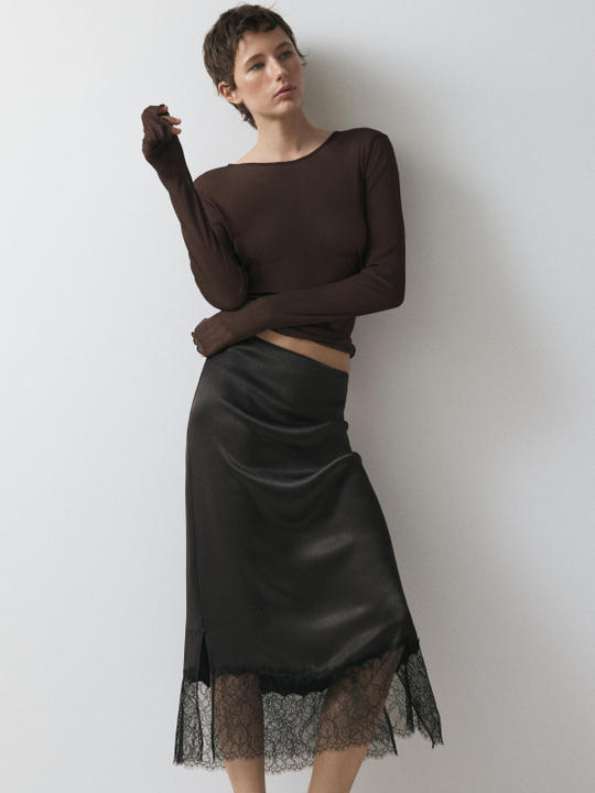 Massimo Dutti Шелковая футболка с длинными рукавами, коричневый