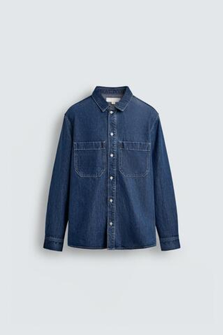 ZARА ДЖИНСОВАЯ РУБАШКА REGULAR FIT, ВЫЦВЕТШИЙ СИНИЙ