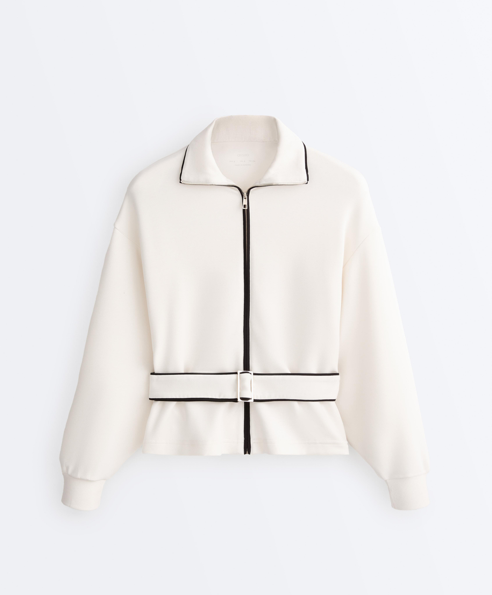 Oysho Куртка с контрастным Piping из мягкого модала, экрю