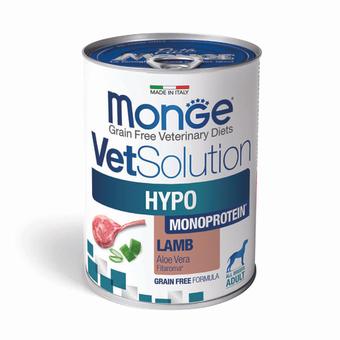 Влажный диетический корм Monge VetSolution Dog Hypo Monoprotein LAMB Гипо монопротеин с ягнёнком для собак для снижения реакции пищевой непереносимости 400г