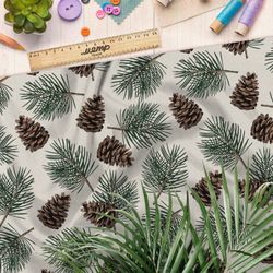 Ткань сатин шишки и елки