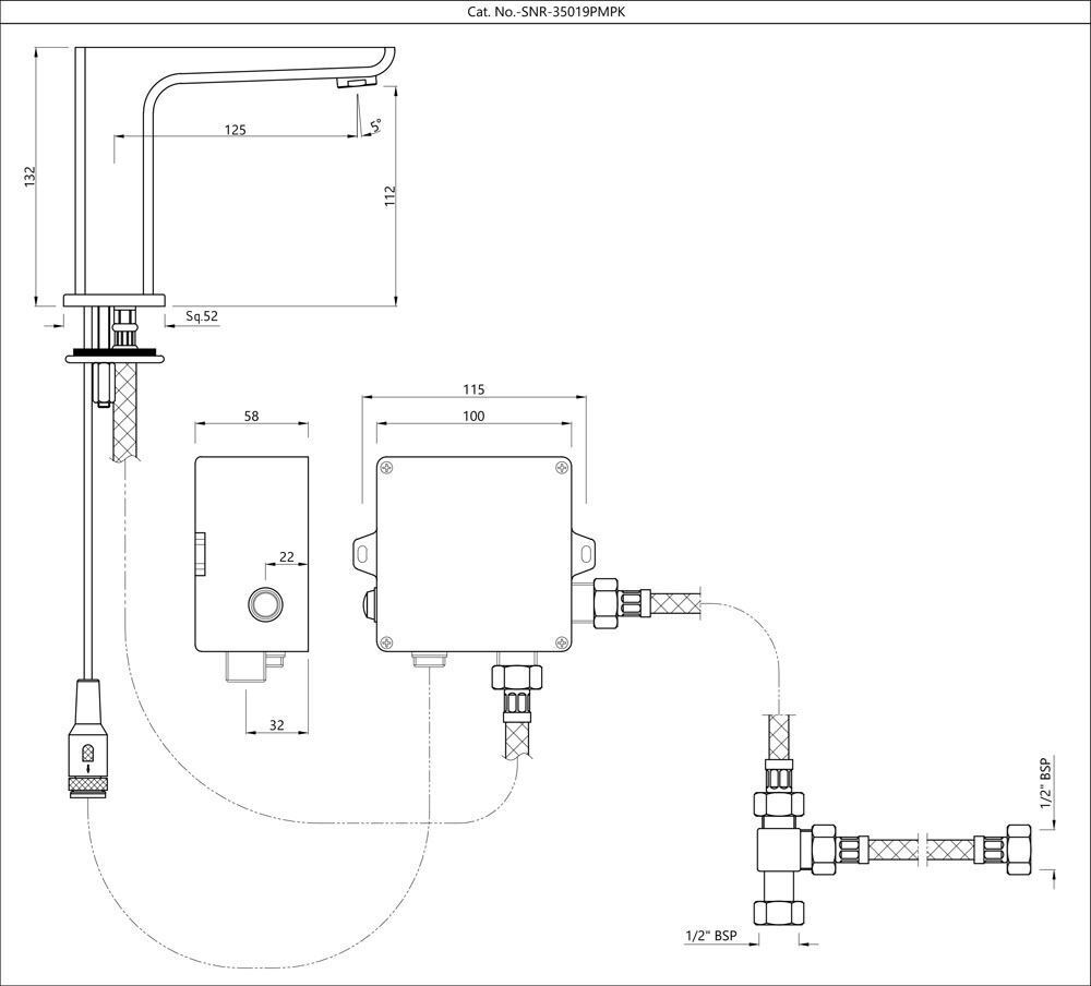 Jaquar, Смеситель для раковины Kubix Prime, сенсор., Хром SNR-CHR-35019PMPK