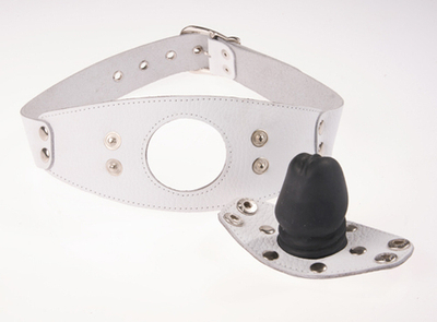 Белый кожаный кляп-фаллос (Цвет: белый)