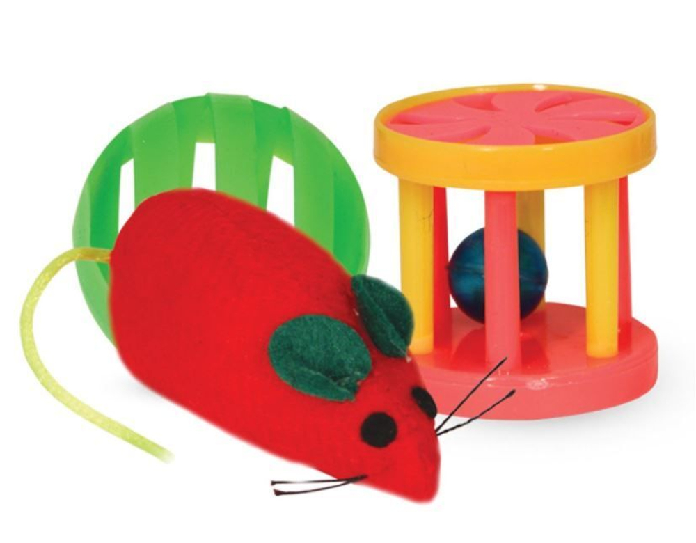 Игрушка для кошек Набор мяч, мышь, барабан, TRIOL