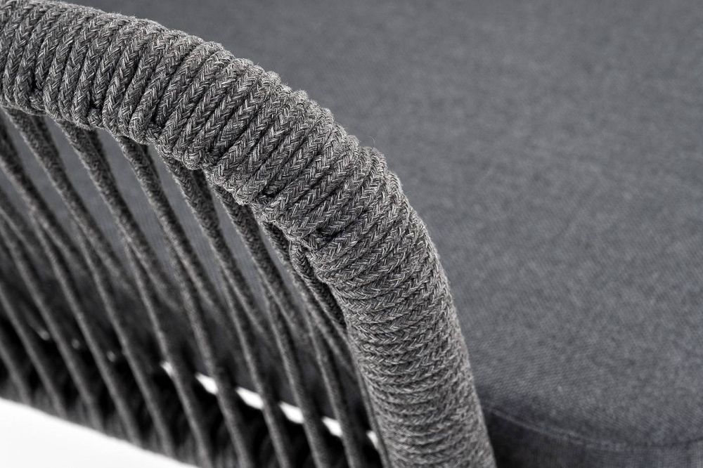 "Лион" стул плетеный из роупа, каркас алюминий серый (RAL7022) муар, роуп серый круглый, ткань серая 017