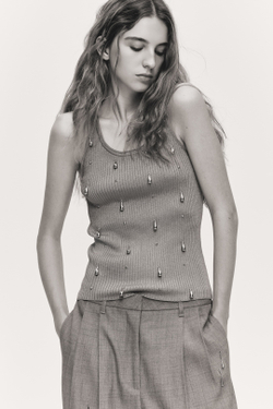 H&M Топ без рукавов с бисером, серый