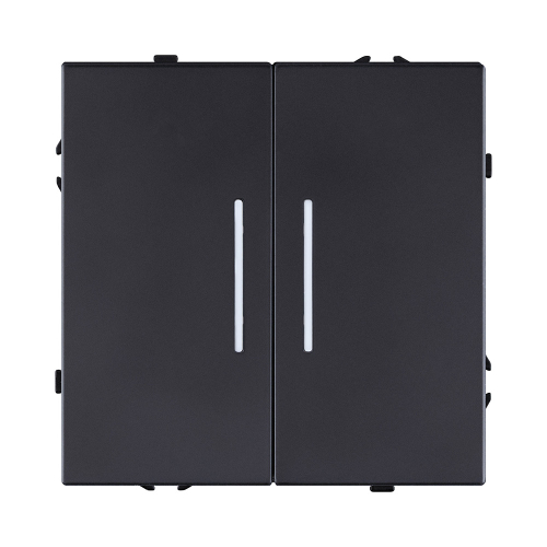 Выключатель 2-клавишный проходной 10А/250В с LED подсветкой, черный матовый Kollinger Eclipse EC-011BK