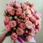 Букет из 9 кустовых розовых пионовидных роз в фоамиране