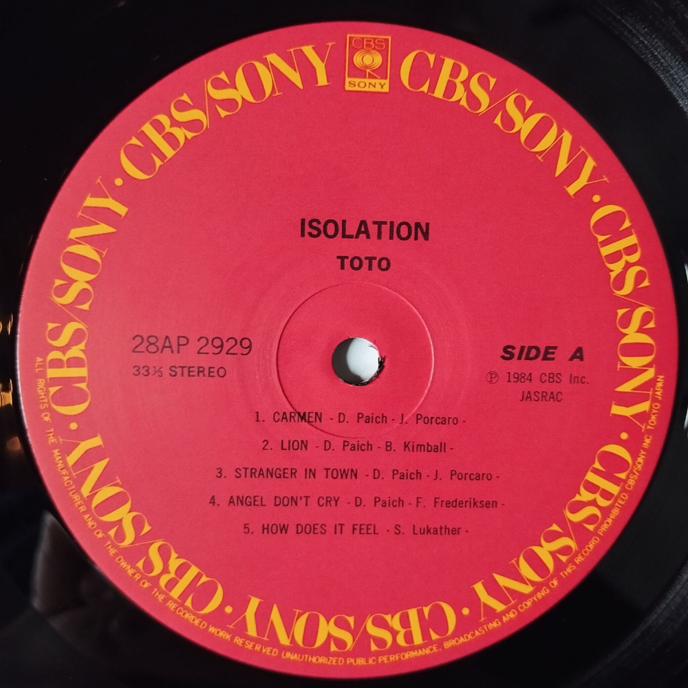 Винтажная виниловая пластинка LP Toto Isolation (Japan 1984) (Obi)