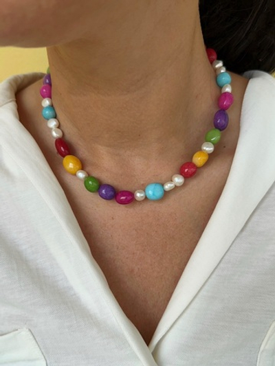 Ожерелье Монпансье из агата с жемчугом