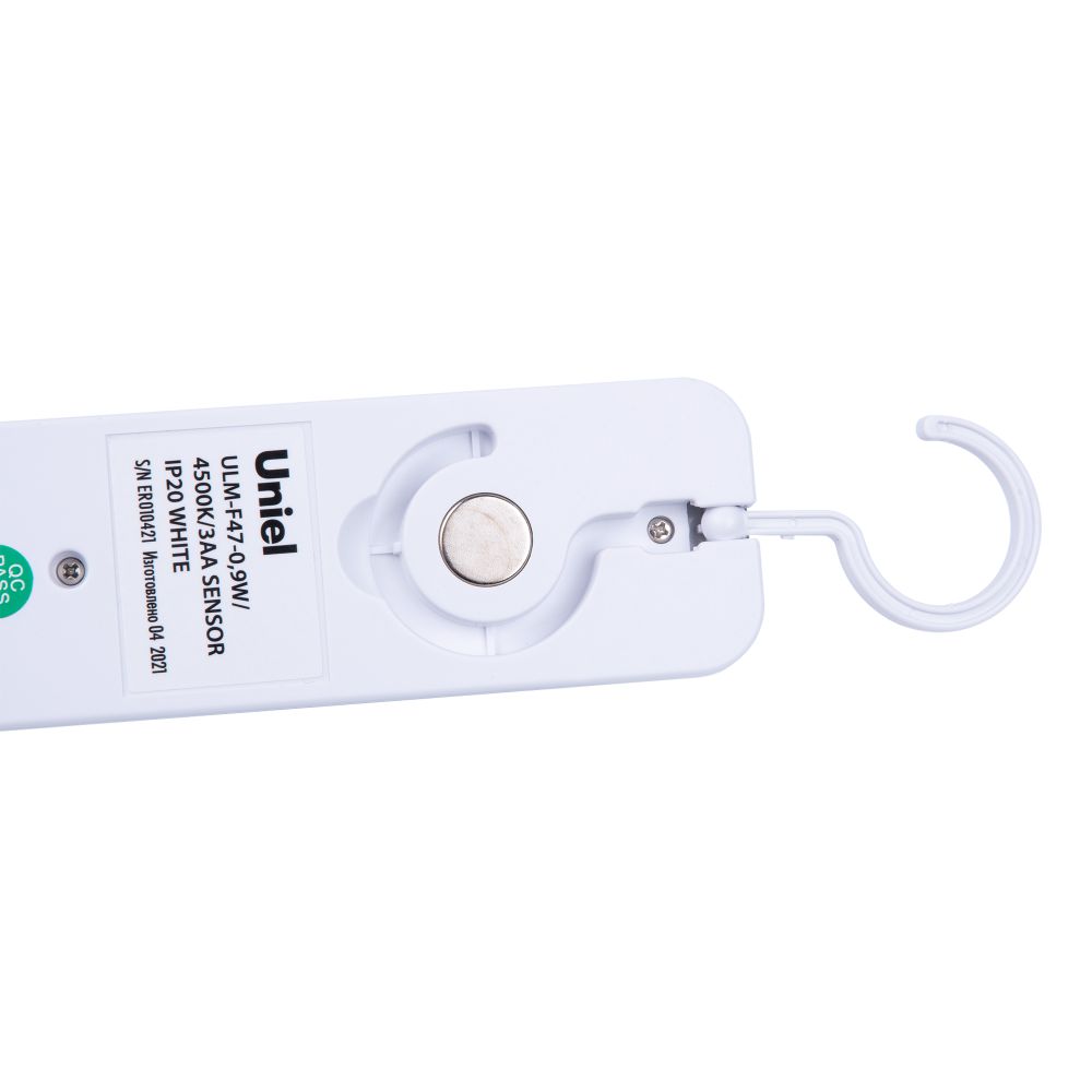 ULM-F47-0.9W-4500K-3AA SENSOR IP20 WHITE Светильник светодиодный для мебели с датчиком движения. Питание 3АА не в-к. 200x42x36.5мм. 150Lm. ТМ Uniel