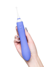 Сиреневый двусторонний вибромассажер Hyphy с клиторальным стимулятором - 21,6 см. (Цвет: сиреневый)