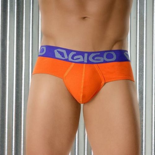 Мужские трусы брифы оранжевые с фиолетовой резинкой Gigo Traditional Orange Purple