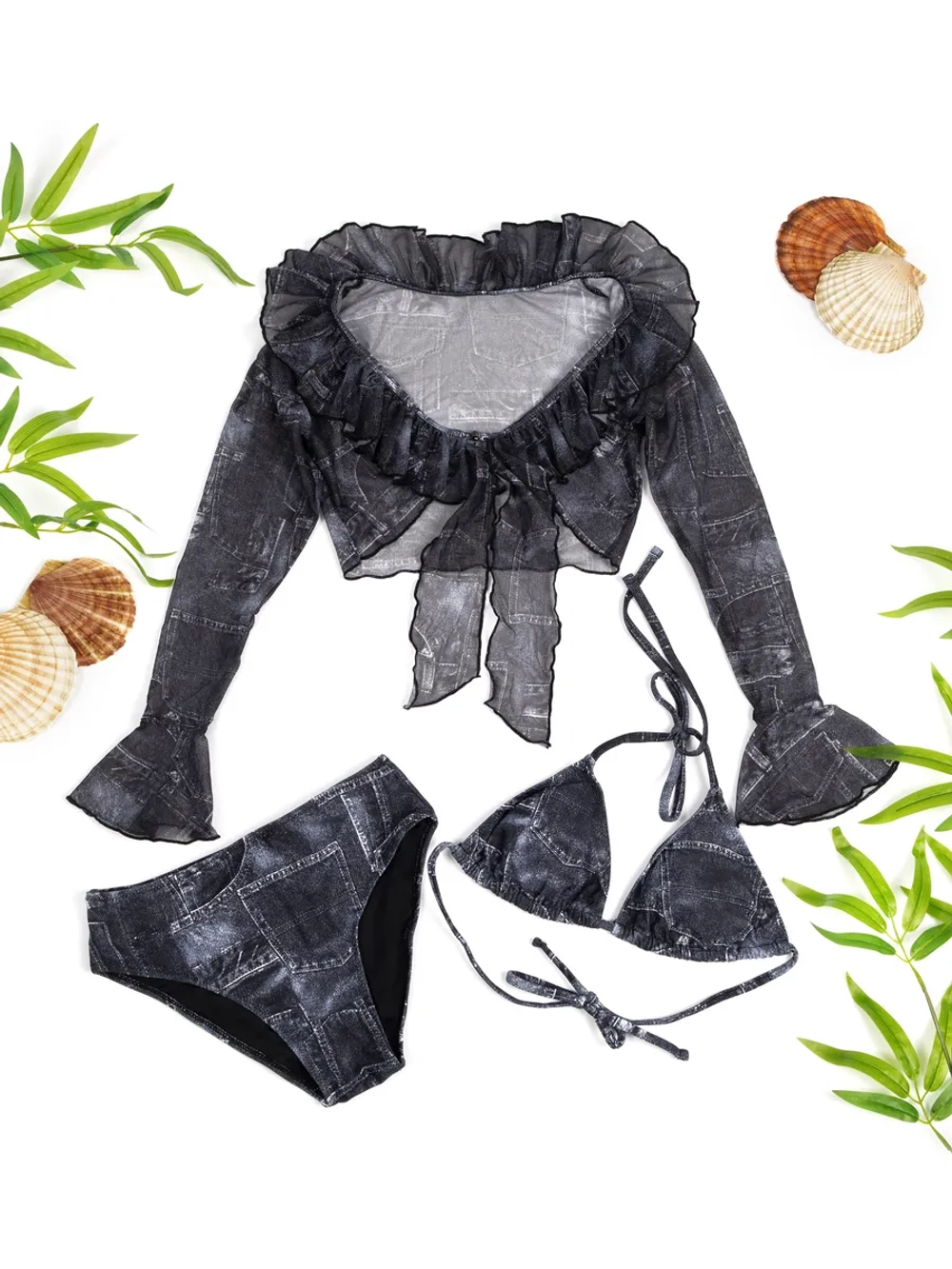 купальник раздельный 3 в 1 с накидкой и повязкой на голову