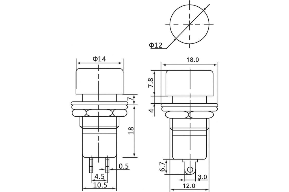 Выключатель-кнопка REXANT 250v 1а (2с) on-off красная (pbs-16а) 36-3060