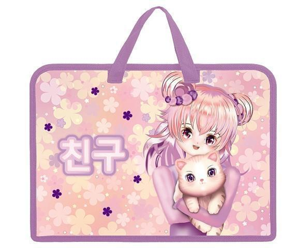 Папка для тетрадей А4ф с ручками пластиковая на молнии "Аниме с котиком" (Хатбер)