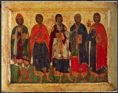 Евстратий, Авксентий, Евгений, Мардарий и Орест Севастийские мученики. Деревянная икона на левкасе