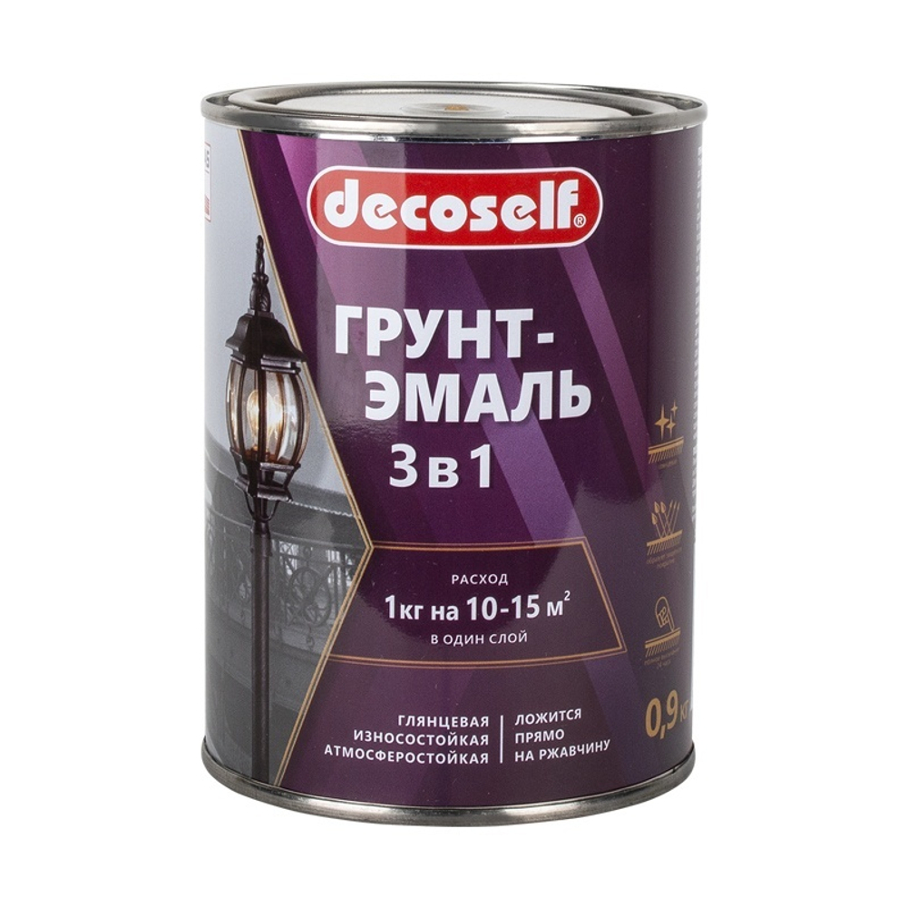 Decoself ПУФАС Грунт-эмаль 3 в 1 быстросохнущая серый глянцевый 0,9кг
