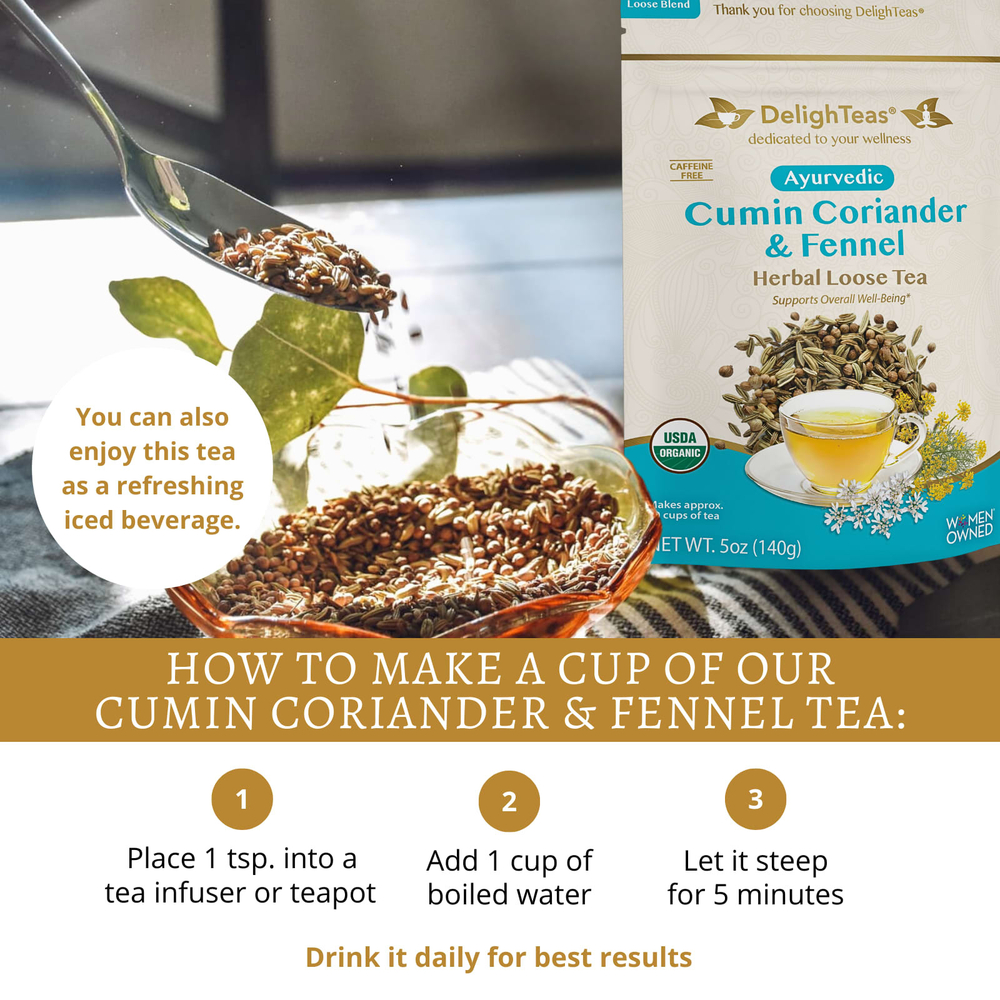 DelighTeas, Аюрведический чай, кориандр и фенхель, травяной чай для выведения токсинов, рассыпчатая смесь, без кофеина, 140 г (5 унций)