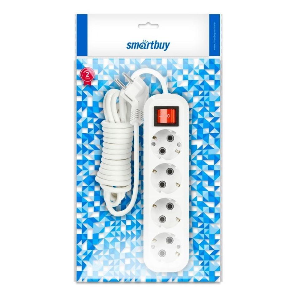 Удлинитель бытовой 4 гн, 5 м, ПВС, 3х1 мм2, с/з, выкл, Smartbuy, SBE-16-4-05-ZS