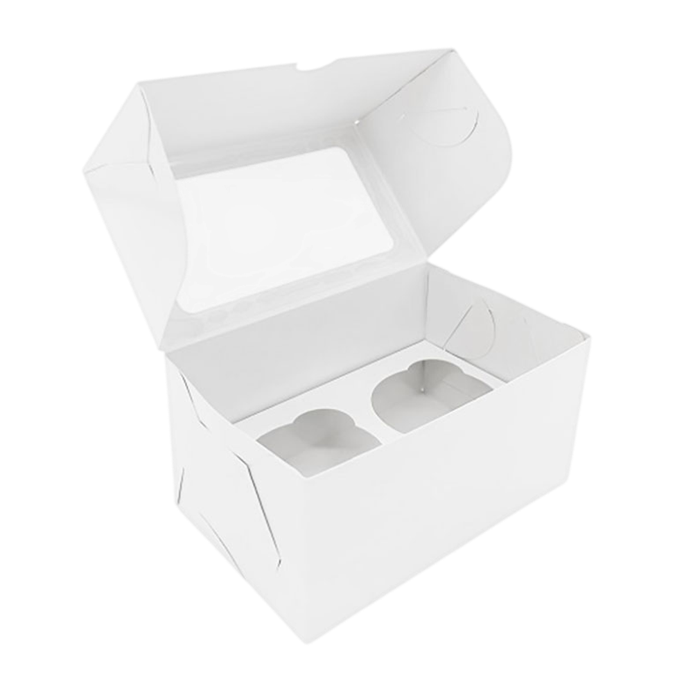 Белая коробка для капкейков с окном, на 2 ячейки, 17x10x10 см