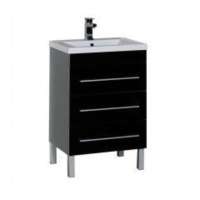 Тумба с раковиной Aquanet Верона NEW 58 черный (напольная 3 ящика)
