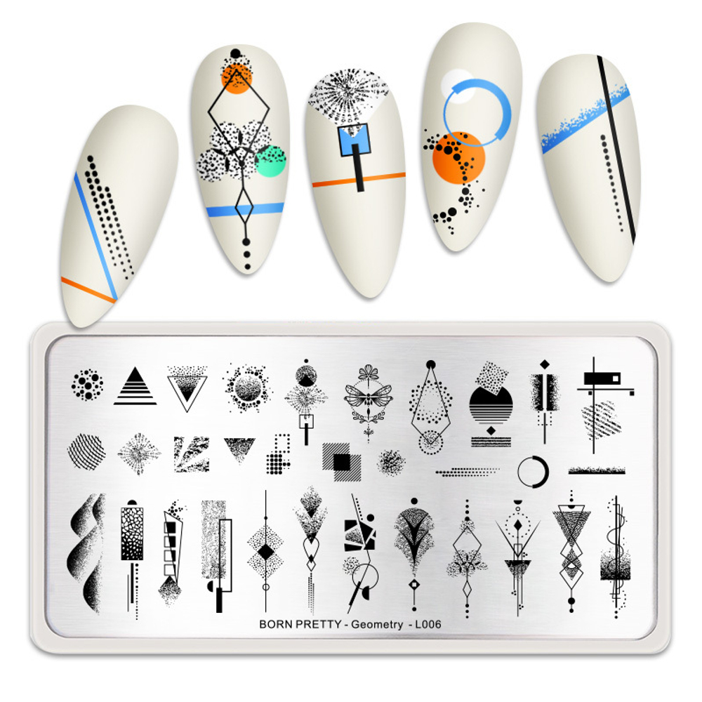 Born Pretty, Пластина для стемпинга 12*6 см 52345 BP-L006 Geometry, 1 шт
