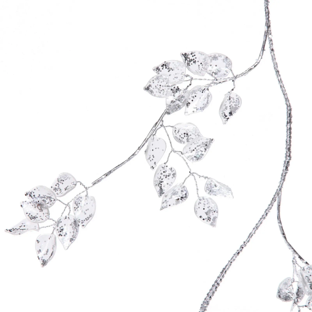 Ветка декоративная «Сияющие листья» 100 см, Серебро