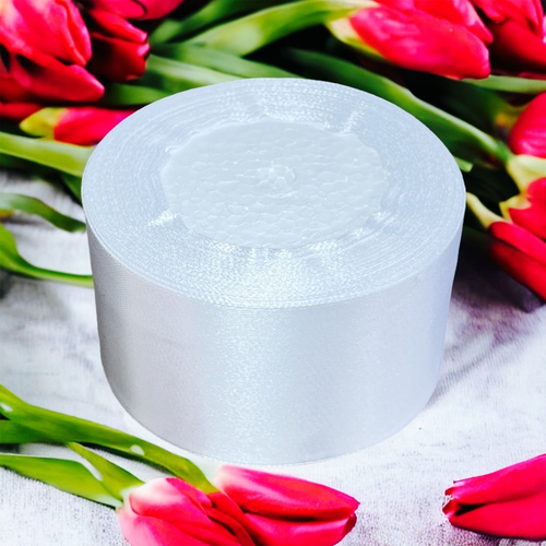 Лента атласная 5 см 25 ярдов (белая) №001