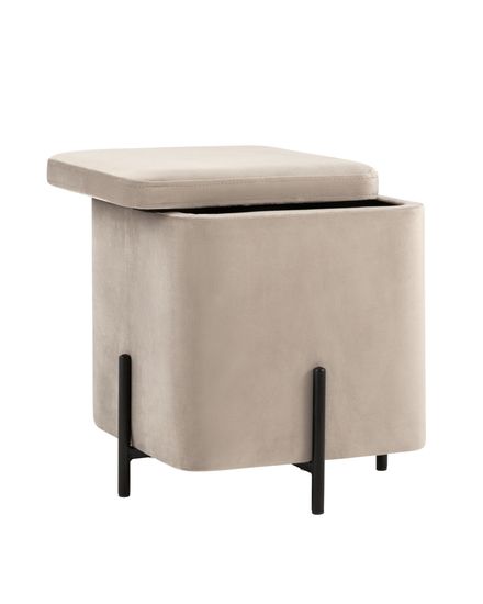 Пуф Грейс квадрат с ящиком велюр серо-бежевый