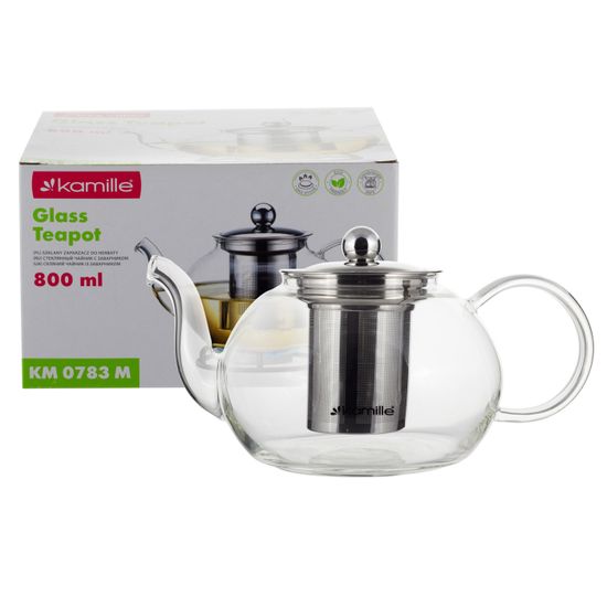 Стеклянный заварочный чайник 800 мл. Kamille KM-0783M со съемным ситечком