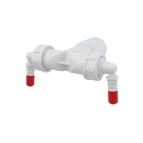 Колено с двумя штуц. DN40/32 / 8–16 с обрат. клап. АлкаПласт (50/1шт)