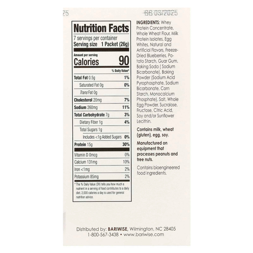 BariWise, протеиновая смесь для приготовления блинов и вафель, со вкусом голубики, 7 пакетиков по 26 г (0,92 унции)