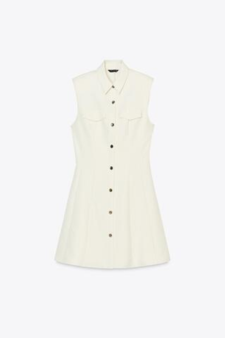 ZARA КОРОТКОЕ ПЛАТЬЕ С ПОДПЛЕЧНИКАМИ, ЭКРЮ