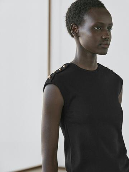 Massimo Dutti Хлопковая футболка с коротким рукавом, черный