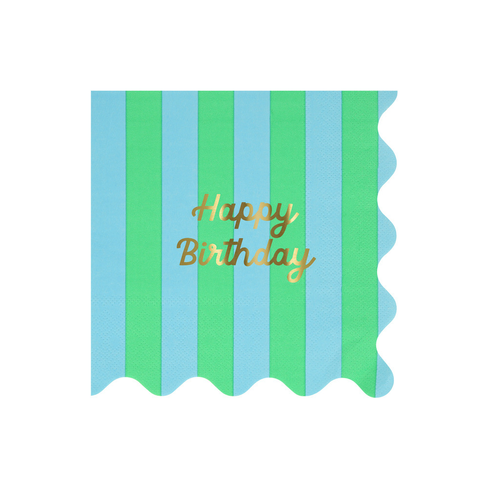 Салфетки большие цветные в полоску "Happy Birthday" 16 шт.