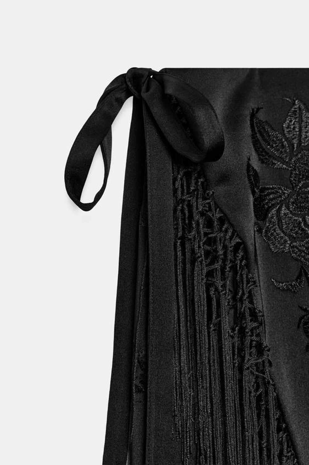 ZARA ЮБКА С ВЫШИВКОЙ И БАХРОМОЙ — ZW COLLECTION, ЧЕРНЫЙ