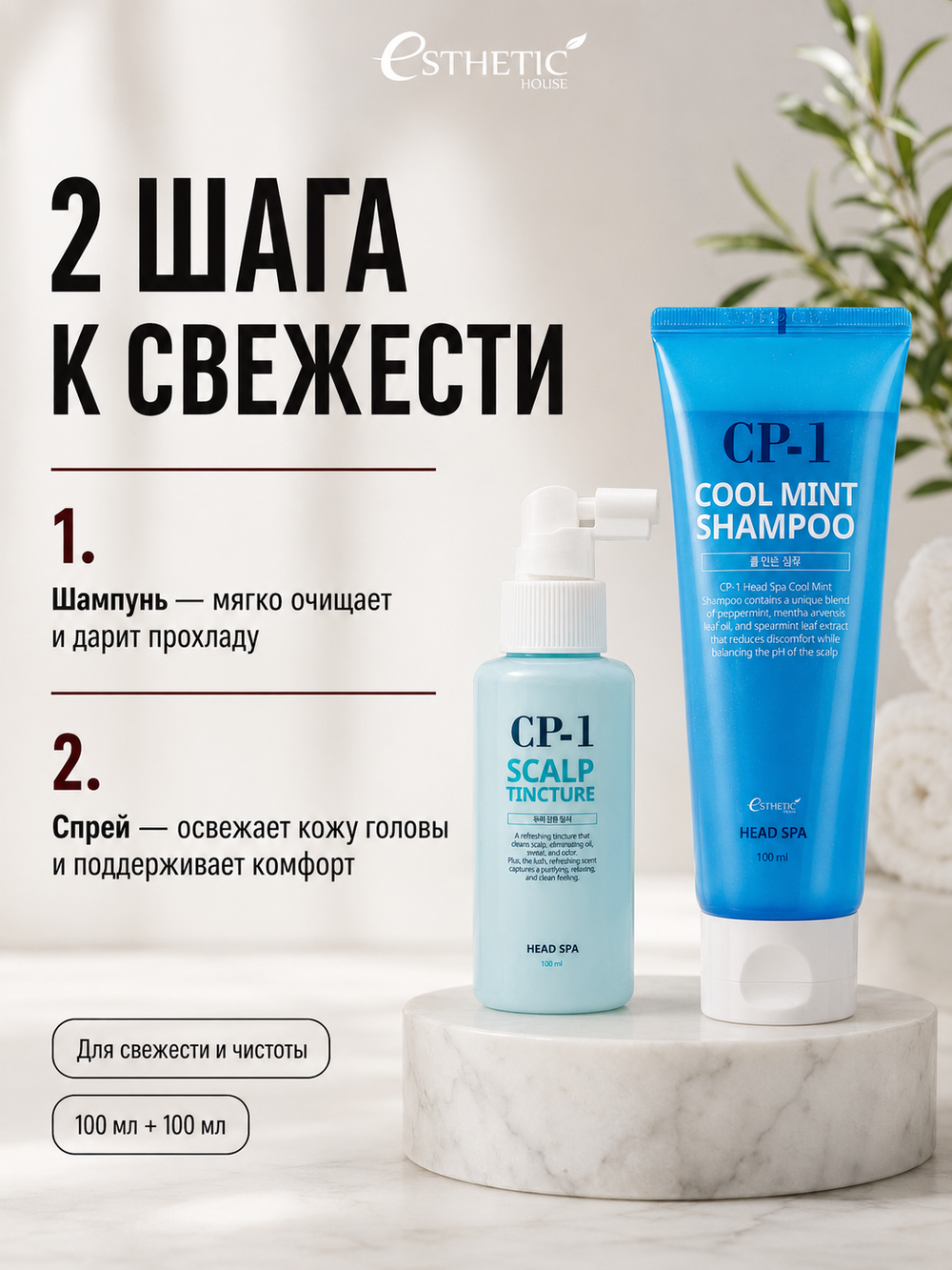 ESTHETIC HOUSE Набор Шампунь для волос CP-1 Cool Mint и Спрей для кожи головы CP-1 Scalp Tincture, 2х100мл