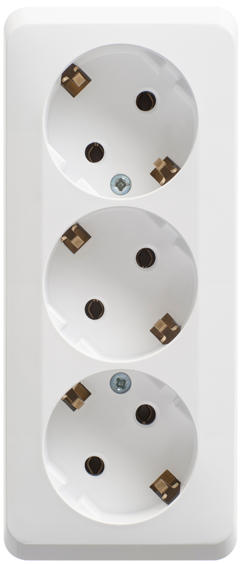 Розетка 3-м ОП с/з  с защит штор. крем Этюд Schneider