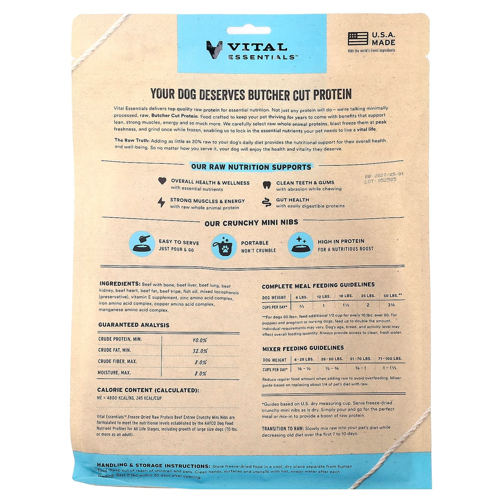 Vital Essentials, сублимированный сырой протеин, хрустящие мини-бобы, для собак, говяжий вкус, 708,7 г (25 унций)