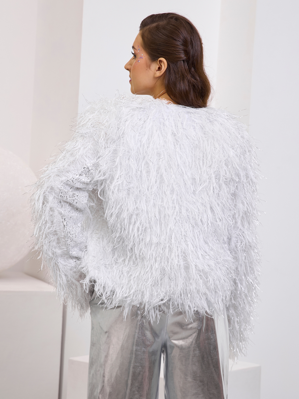 Костюм тройка брючный праздничный с пайетками для девочки металл серебро