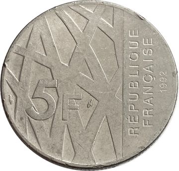 5 франков 1992 Франция «10 лет со дня смерти Пьера Мендеса-Франса»